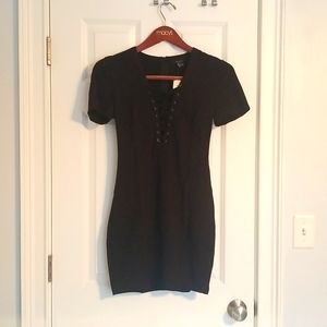 NWT Forever 21 Black Bodycon Dress, Size S, Lace Up Front